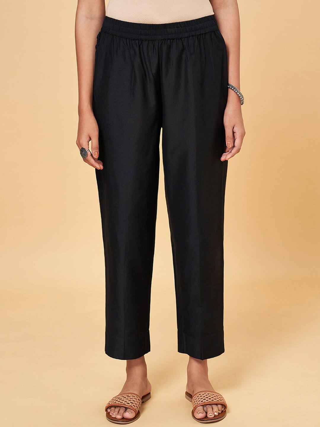 

RANGMANCH BY PANTALOONS Women Mid Rise Culottes Trousers, Black