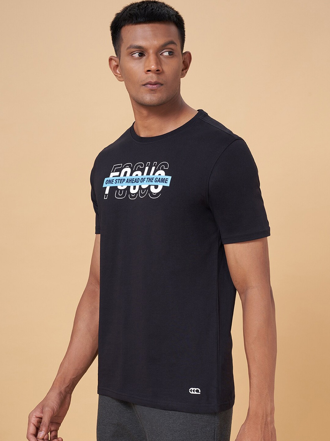 Ajile by Pantaloons Typography Printed Training Or gym Slim Fit Cotton T-Shirt, Black