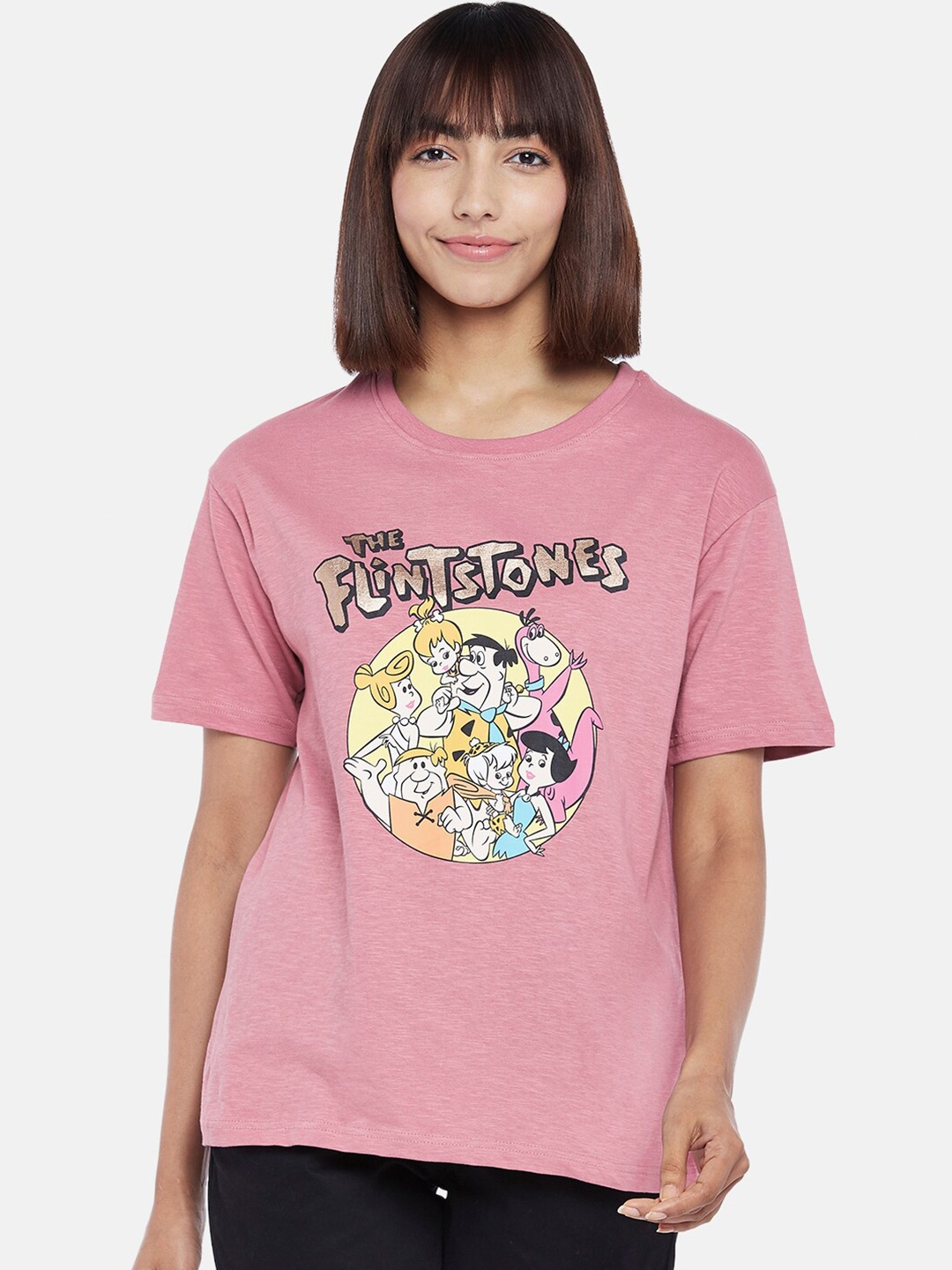 

Honey by Pantaloons Graphic Printed Cotton T-shirt, Rose