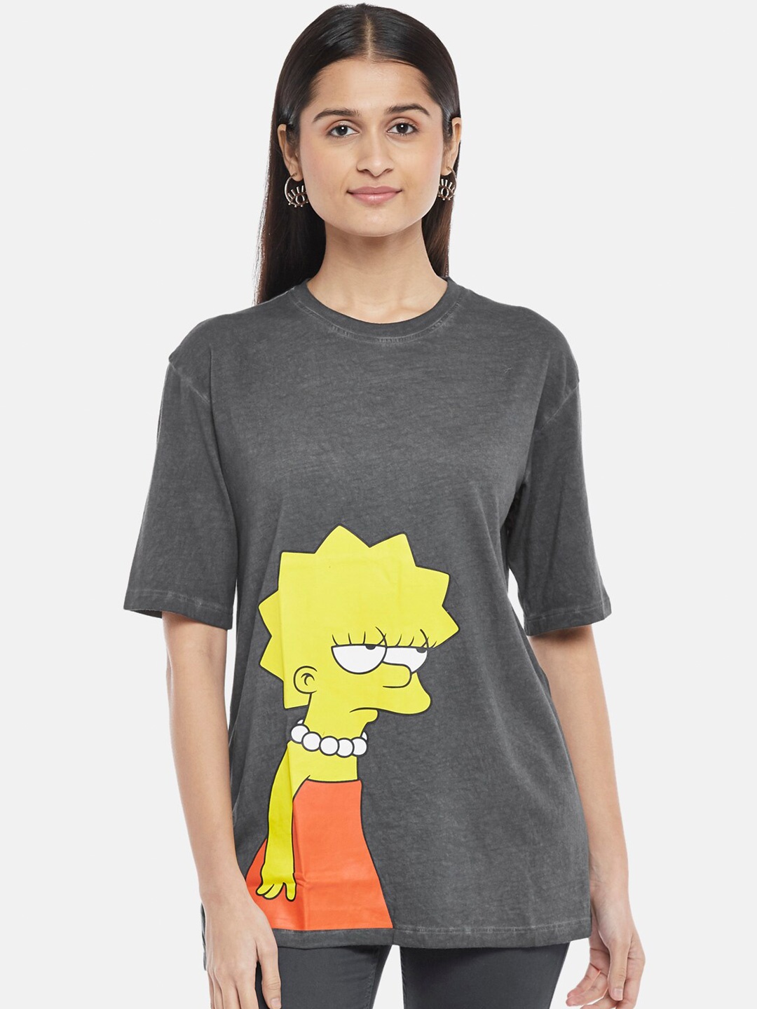 

Honey by Pantaloons The Simpsons Printed Cotton T-shirt, Grey