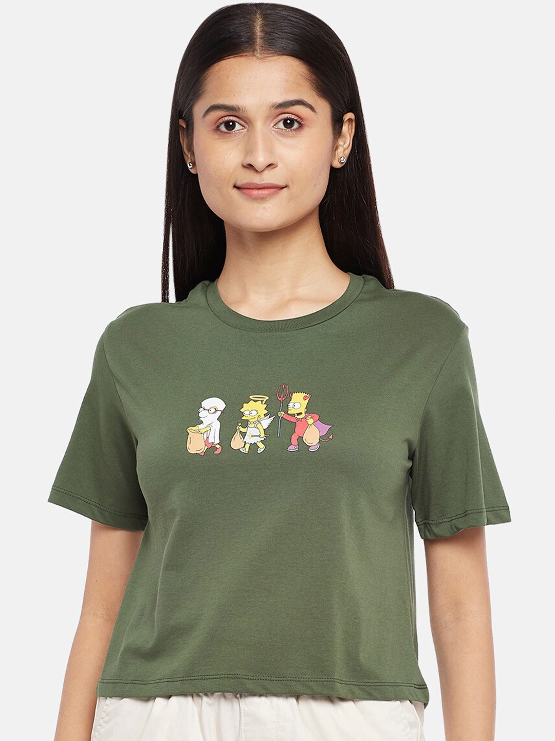 

Honey by Pantaloons Graphic Printed Cotton T-shirt, Olive