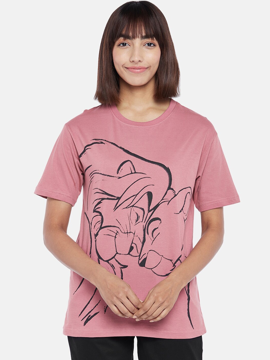 

Honey by Pantaloons Lion King Printed Cotton T-shirt, Pink