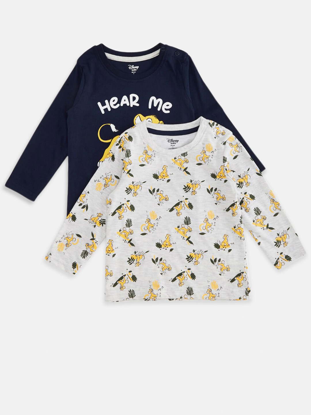 

Pantaloons Baby Boys Pack Of 2 Lion King Graphic Printed Cotton T-Shirt, Navy blue