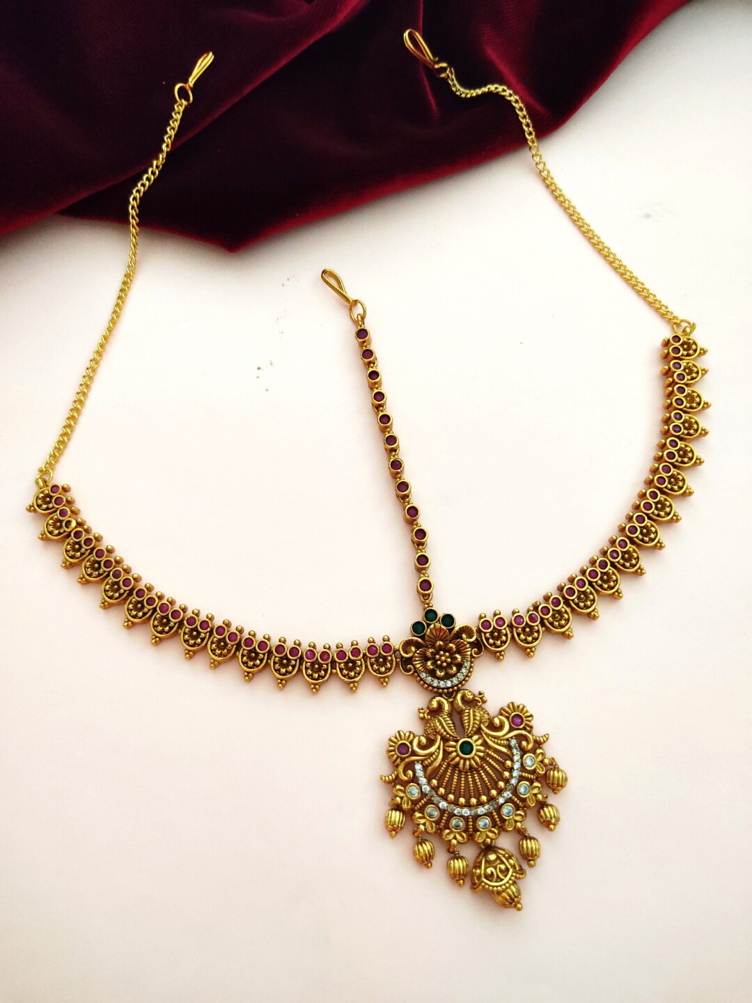 

Pihtara Jewels Gold-Plated Stone Studded Matha Patti