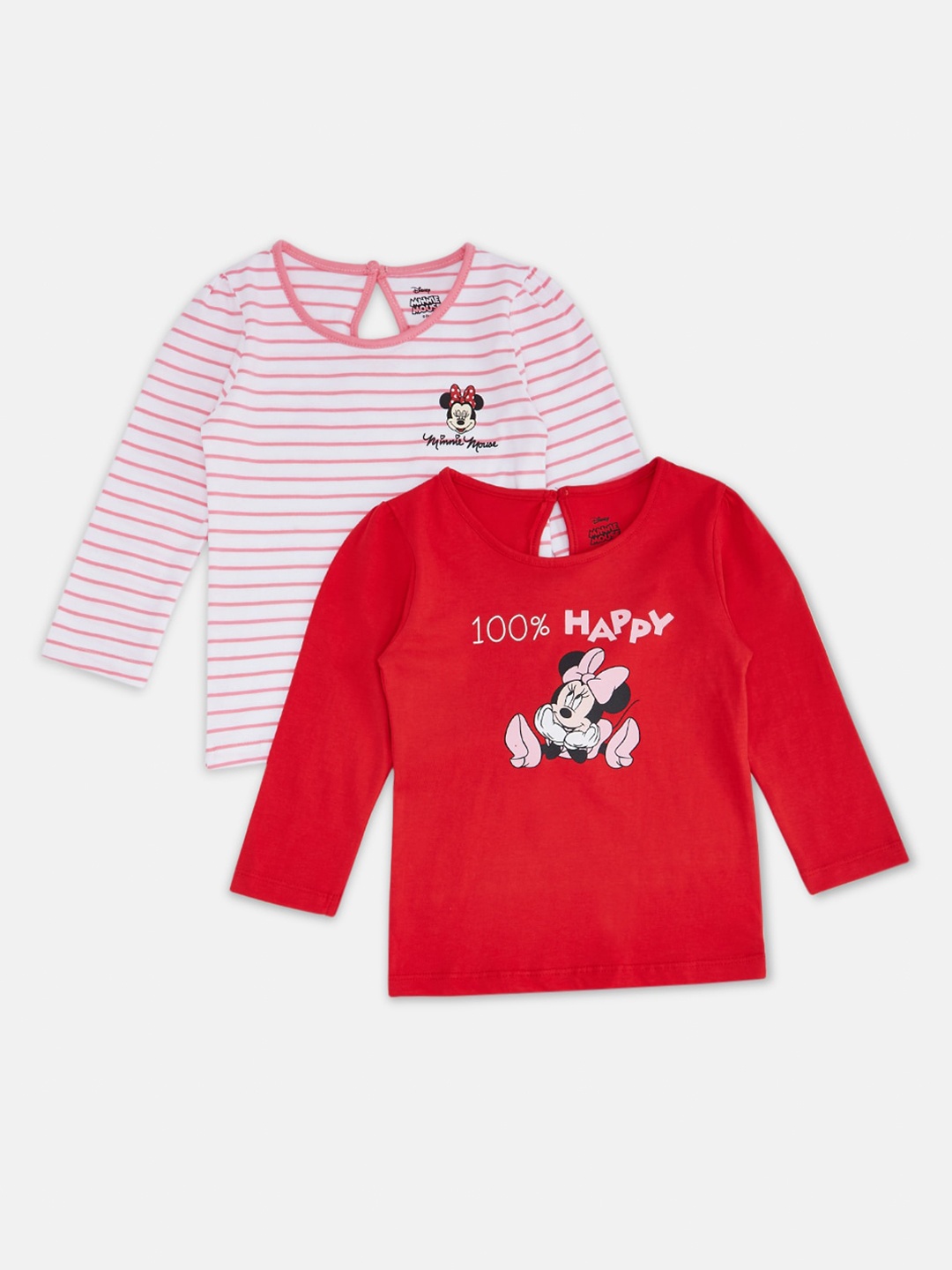

Pantaloons Baby Girls Pack Of 2 Minnie Mouse Horizontal Striped T-Shirt, Red