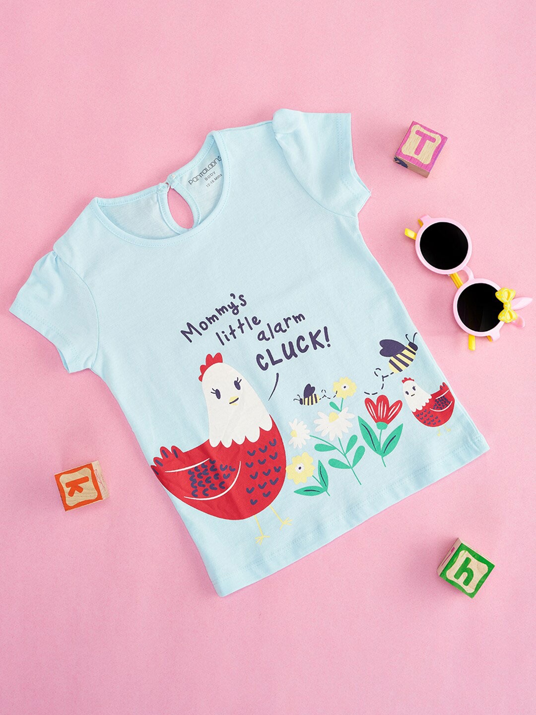 

Pantaloons Baby Girls Graphic Printed Cotton T-shirt, Blue