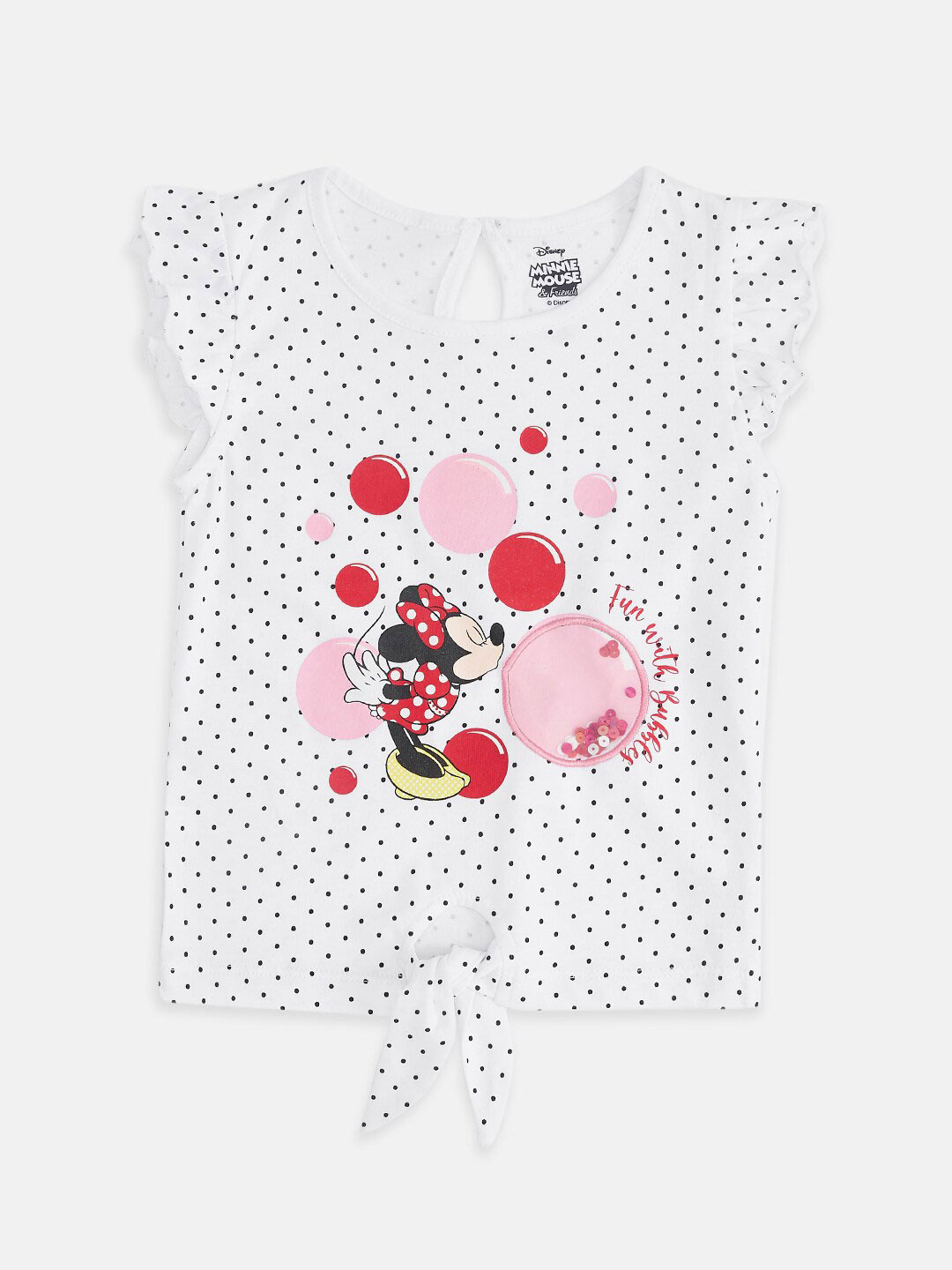 

Pantaloons Baby Girls Minnie Mouse Graphic Printed Cotton Top, White