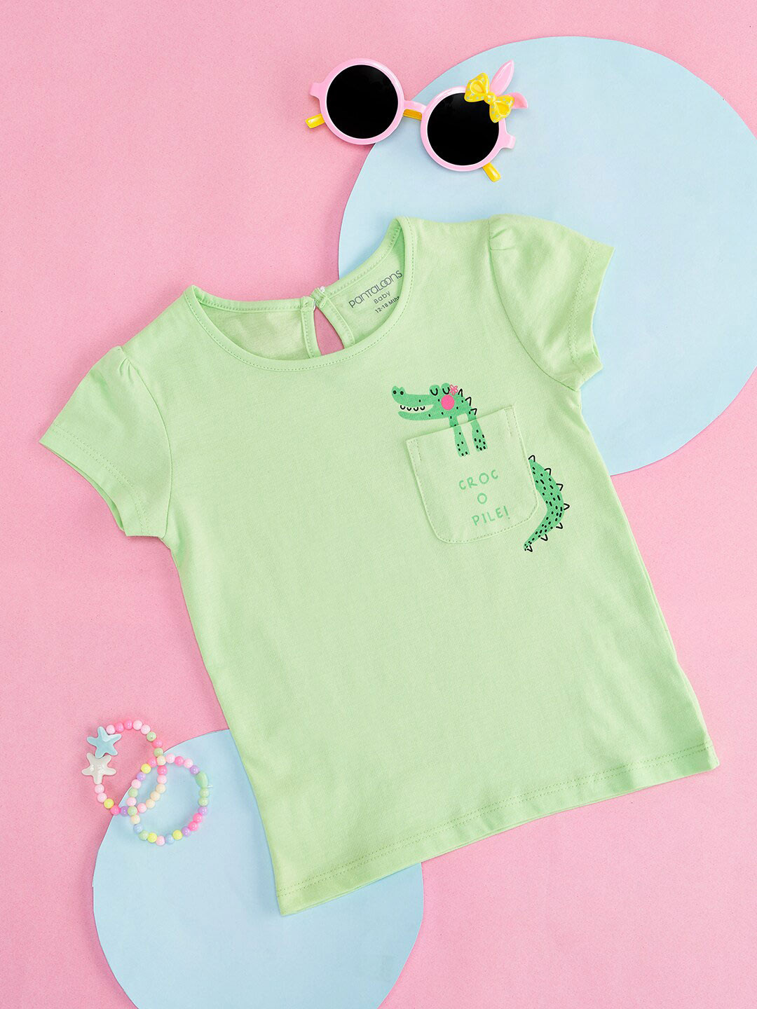 

Pantaloons Baby Girls Graphic Printed Cotton T-shirt, Green
