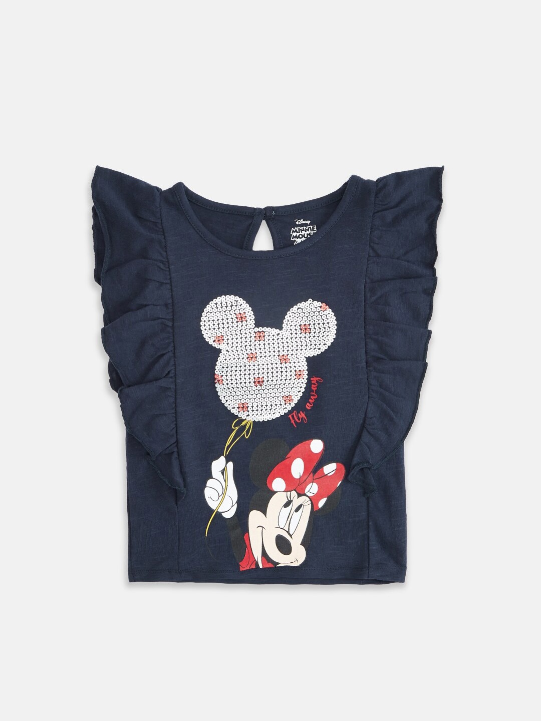 

Pantaloons Baby Girls Minnie Mouse Graphic Printed Cotton Top, Navy blue