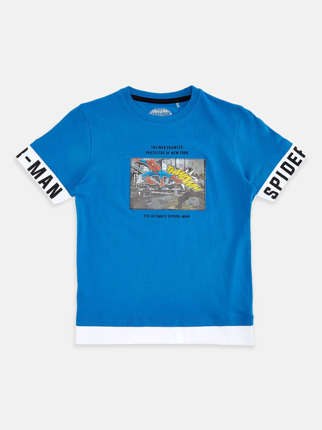 

Pantaloons Junior Boys Graphic Spider Man Printed Cotton T-Shirt, Blue