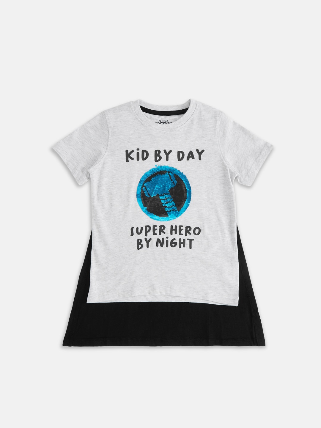 

Pantaloons Junior Boys Embellished Typography Avengers Printed T-Shirt, Grey melange