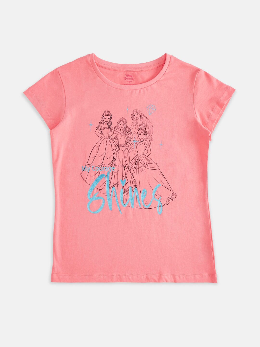 

Pantaloons Junior Girls Graphic Disney Princess Printed Cotton T-Shirt, Pink