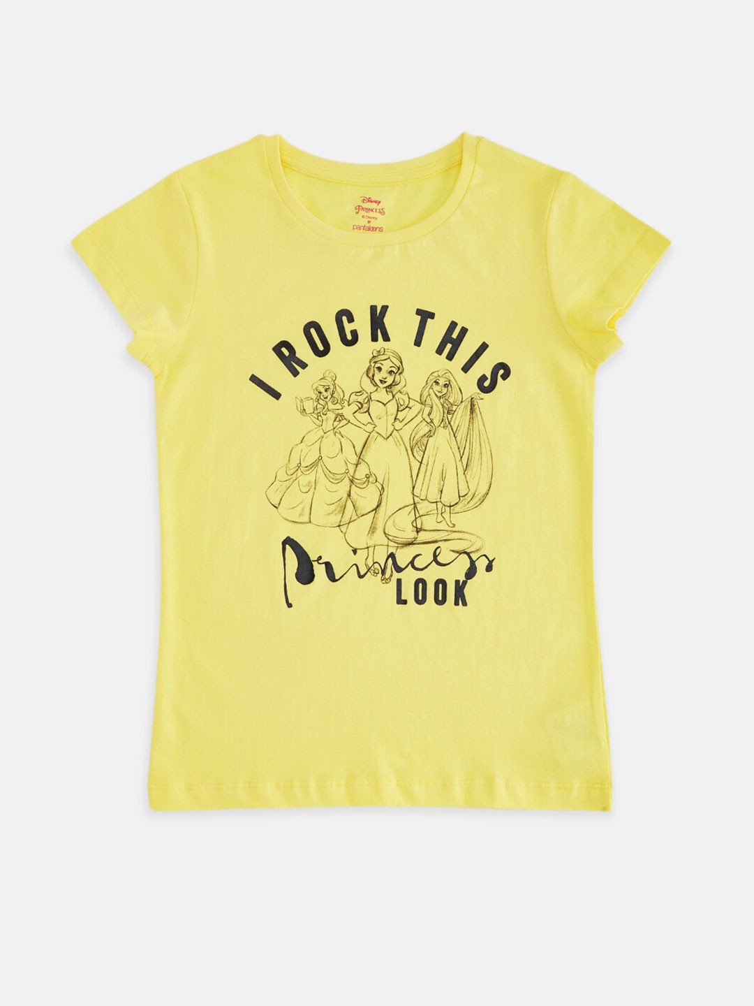 

Pantaloons Junior Girls Graphic Disney Princess Printed Cotton T-Shirt, Yellow