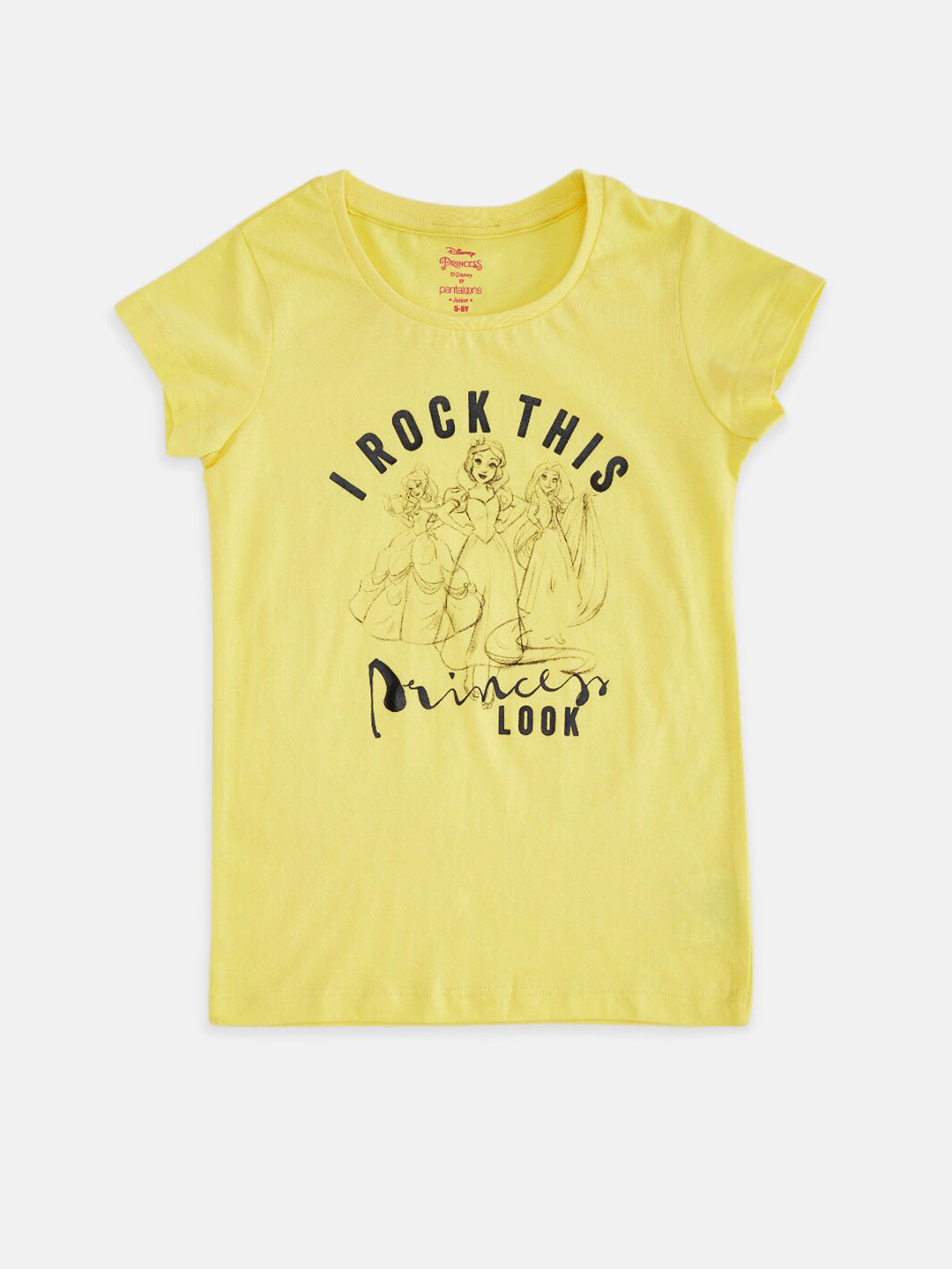 

Pantaloons Junior Girls Typography Printed Cotton T-shirt, Yellow
