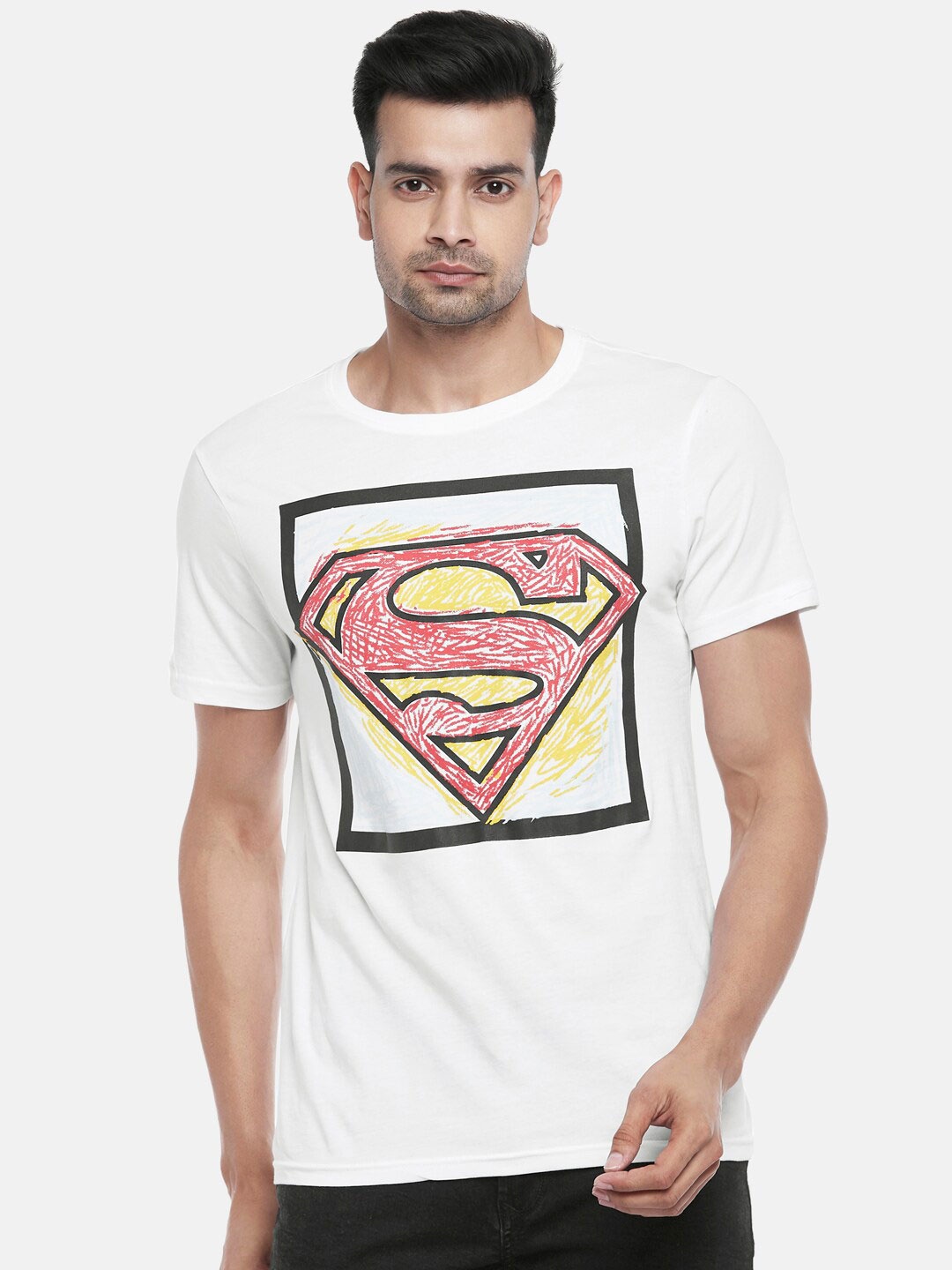 

SF JEANS by Pantaloons Superman Printed Slim Fit Cotton T-shirt, White