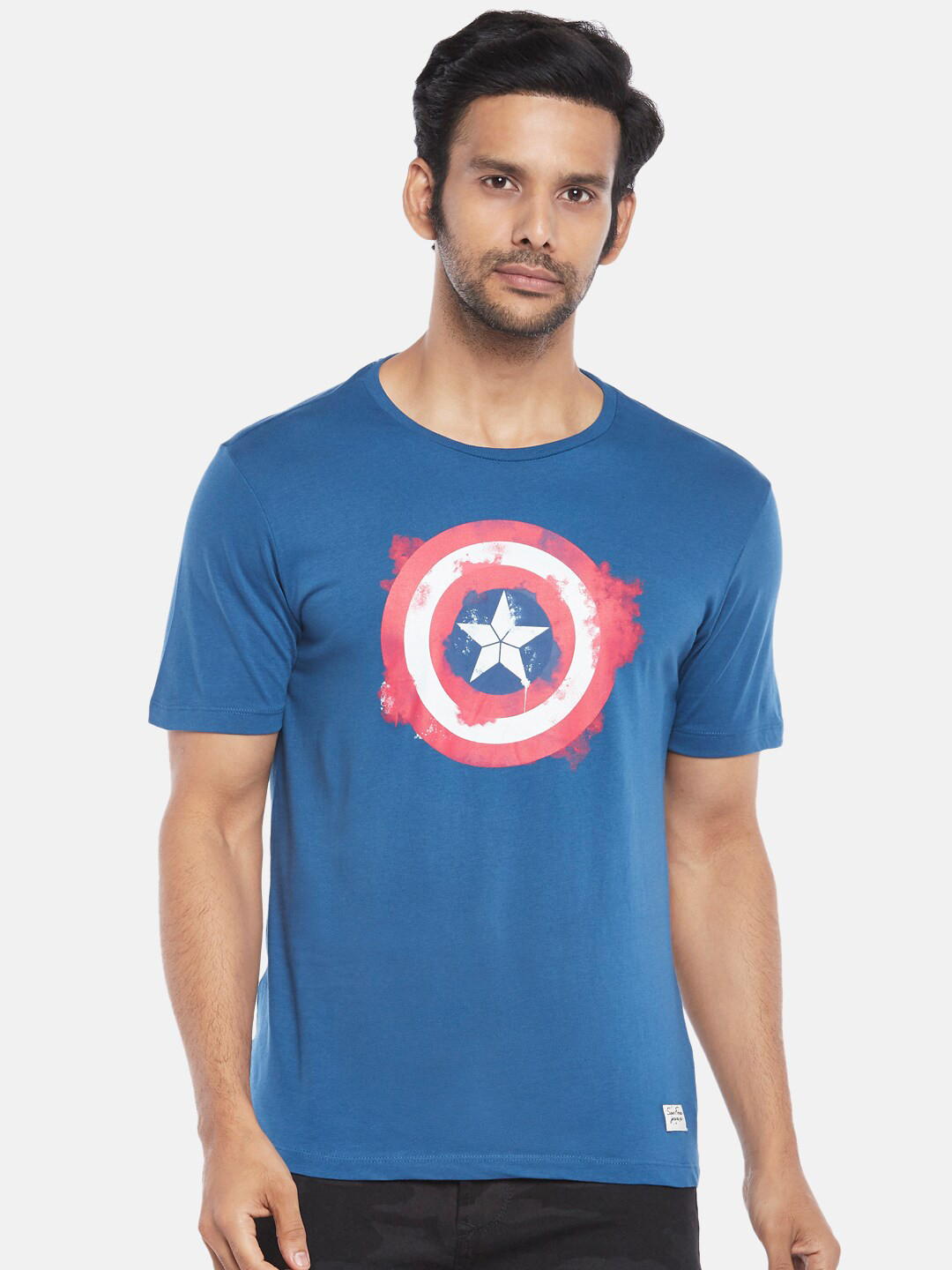 

SF JEANS by Pantaloons Captain America Printed Cotton Slim Fit T-shirt, Blue