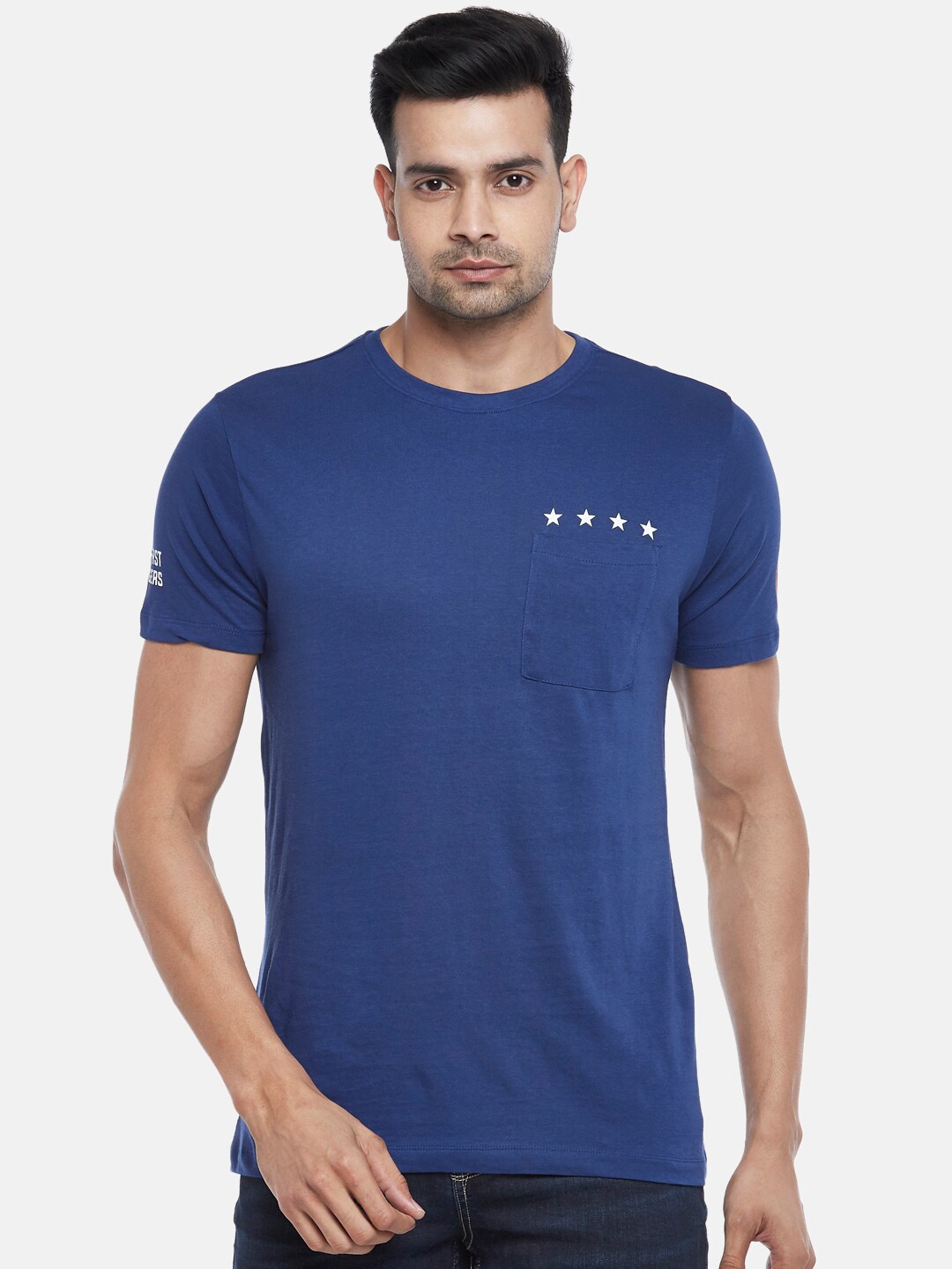 

SF JEANS by Pantaloons Round Neck Slim Fit Cotton T-shirt, Blue