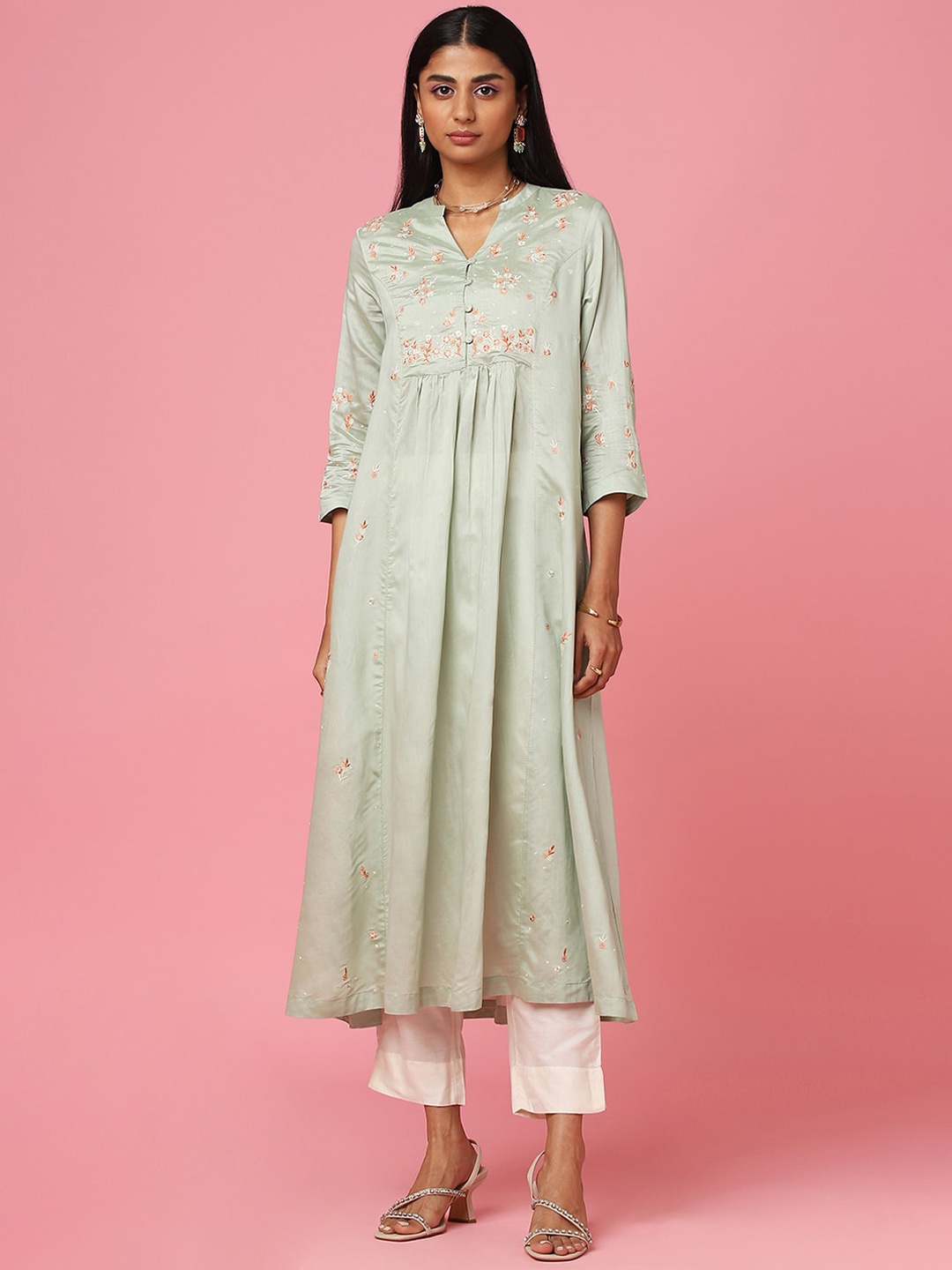 

Marigold Lane Embellished Chanderi Silk Anarkali Kurta, Green