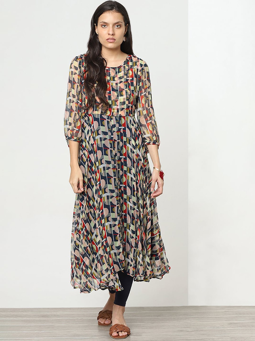 

Marigold Lane Geometric Printed Flared Anarkali Kurta, Navy blue