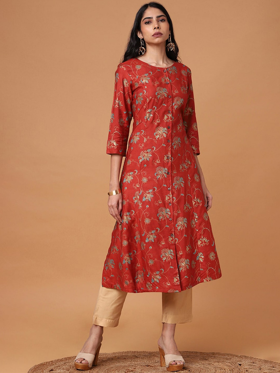 

Marigold Lane Floral Printed A-Line Kurta, Rust
