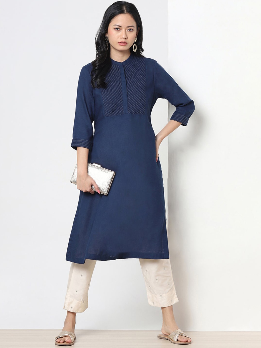 

Marigold Lane Mandarin Collar A-Line Kurta, Teal