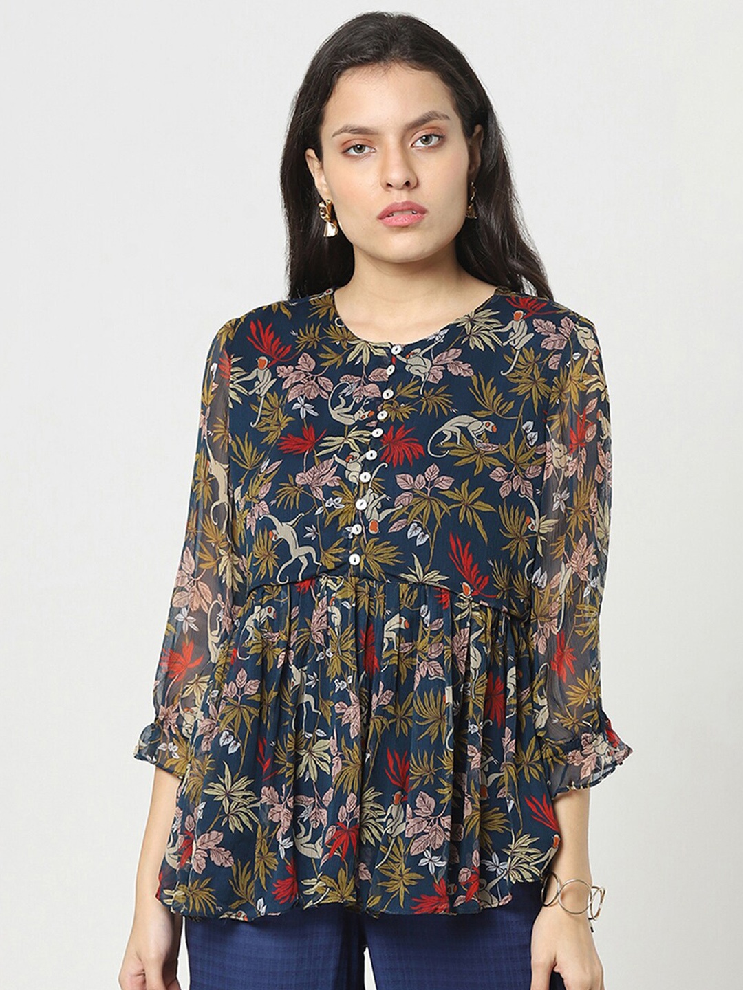 

Marigold Lane Floral Printed Empire Top, Blue