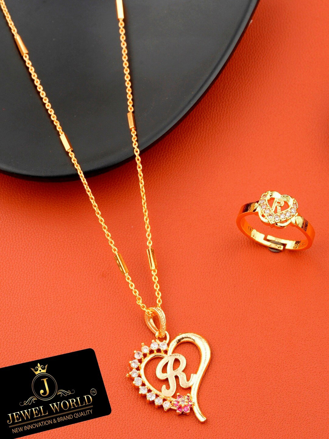 

JEWEL WORLD Gold-Plated Stone Studded Chain & Ring