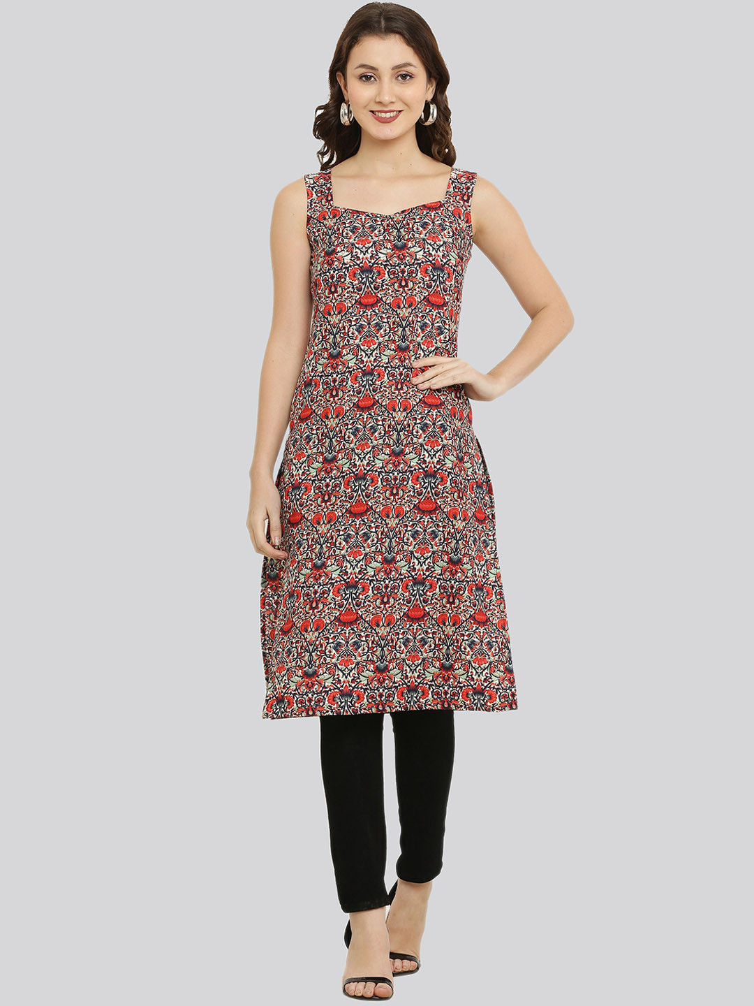 

VESICLE Ethnic Motifs Printed Straight Kurta, Cream