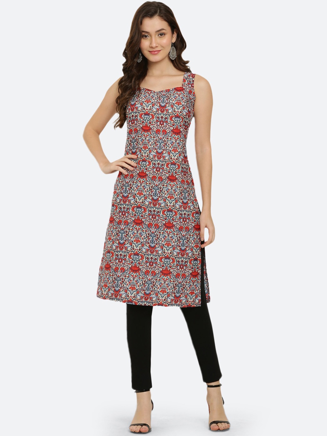 

VESICLE Ethnic Motifs Printed Sleeveless Kurta, Red