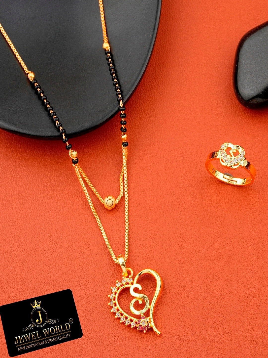 

JEWEL WORLD Set Of 2 Gold-Plated Stone Studded & Beaded Mangalsutra Set