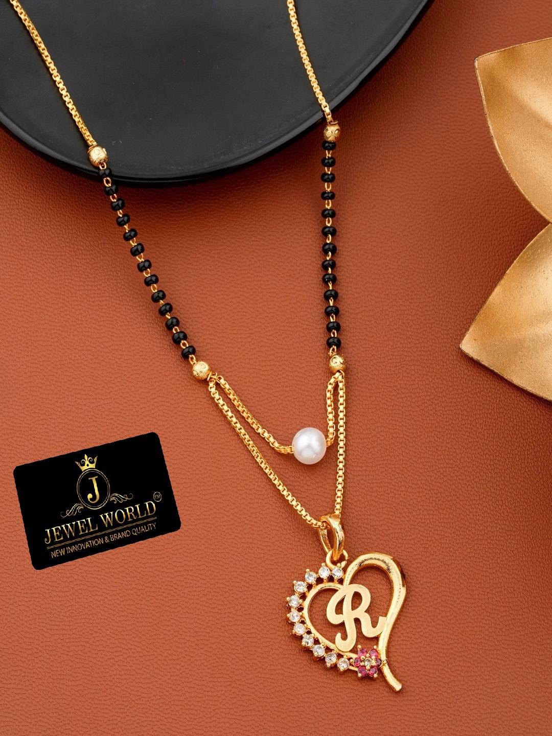 

JEWEL WORLD Set Of 2 Gold-Plated Stone Studded & Beaded Mangalsutra With Ring