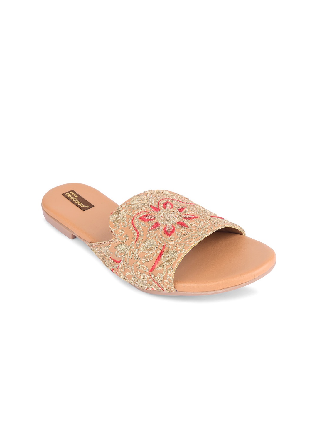 

DESI COLOUR Embroidered Ethnic Open Toe Flats, Gold