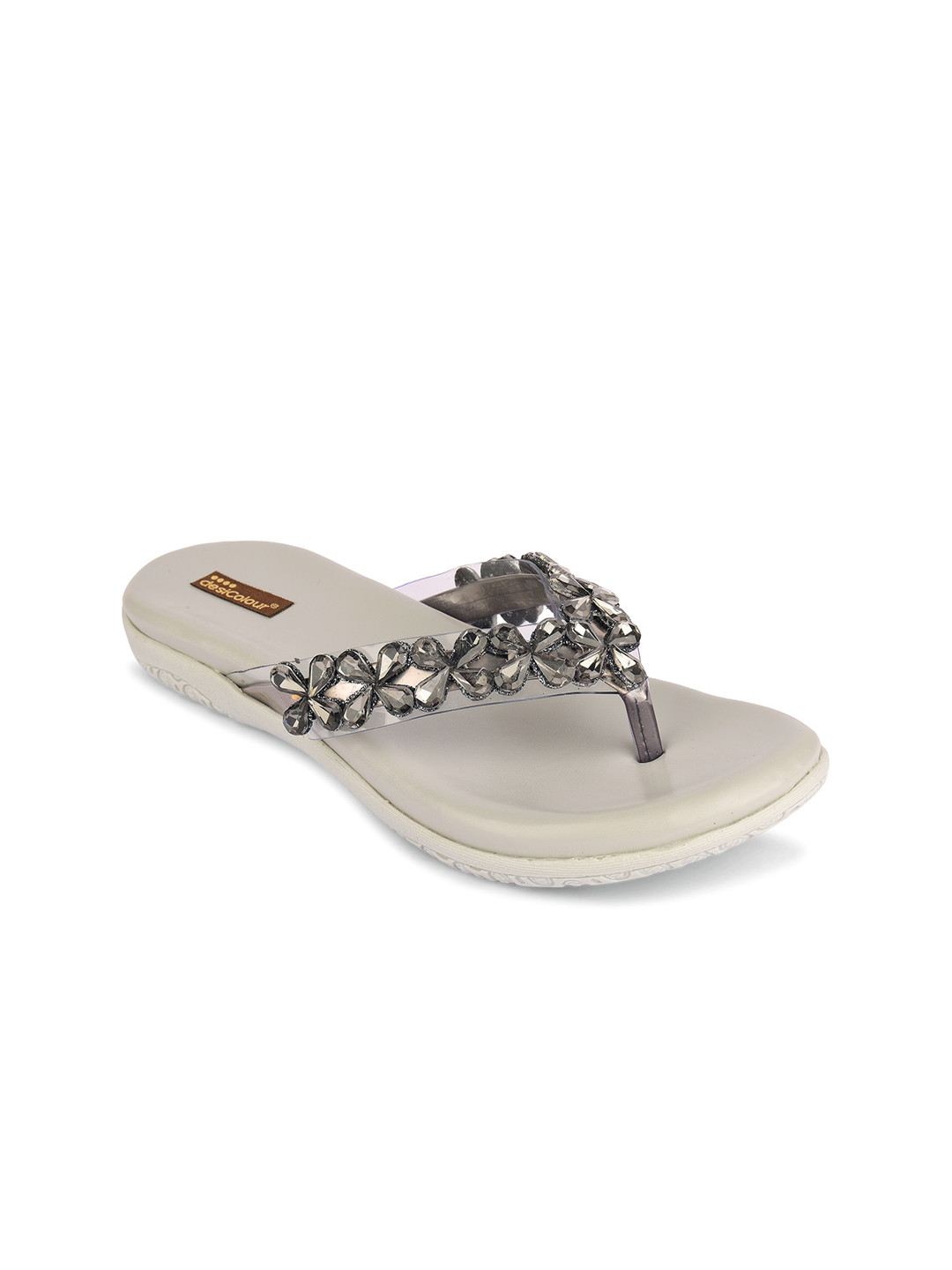 

DESI COLOUR Embellished Open Toe Flats, Grey