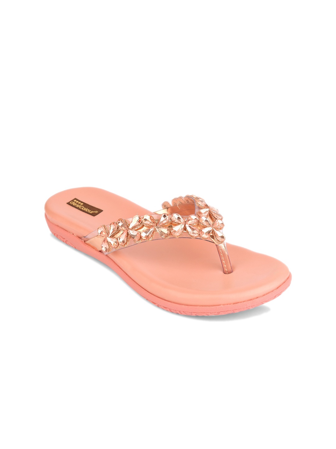 

DESI COLOUR Embellished Open Toe Flats, Rose gold