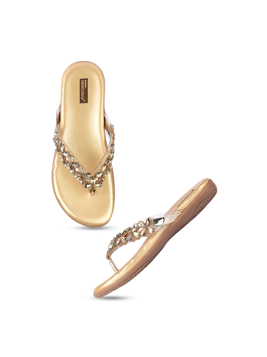 

DESI COLOUR Embellished Open Toe Flats, Gold