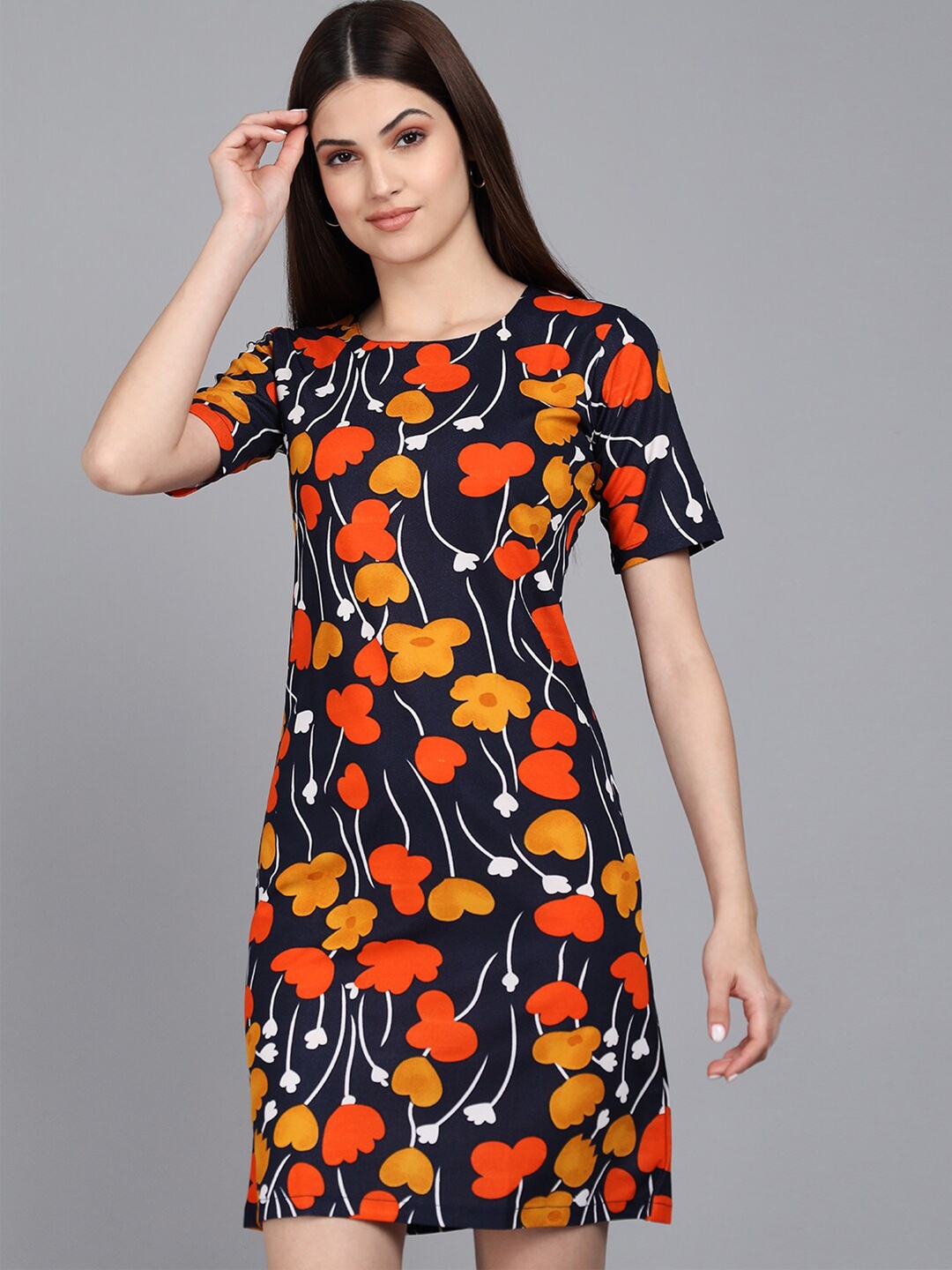 

BAESD Floral Printed Sheath Dress, Navy blue
