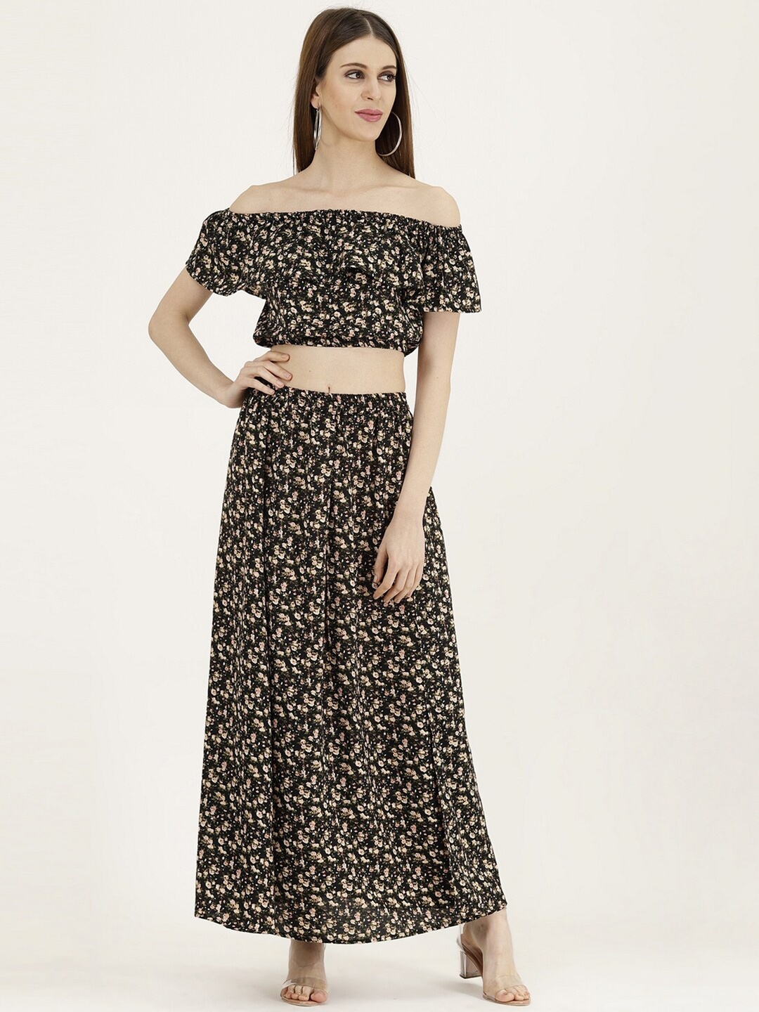 

BAESD Floral Printed Top With Skirt, Black
