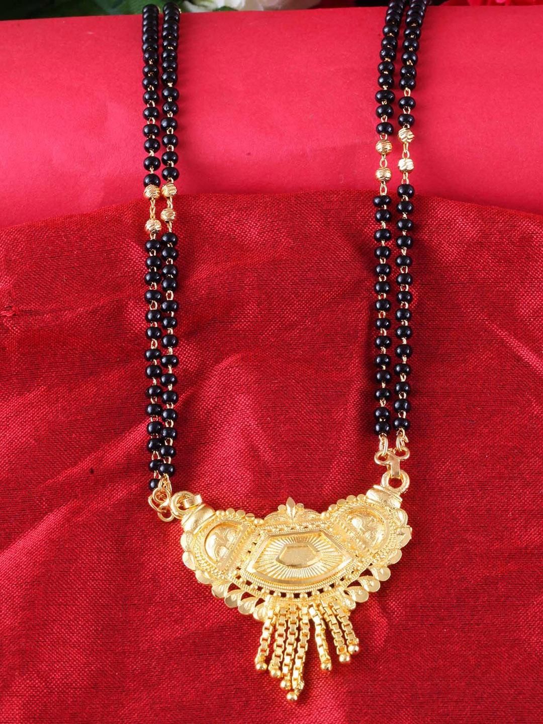 

MEENAZ Gold-Plated & Beaded Long Chain Mangalsutra