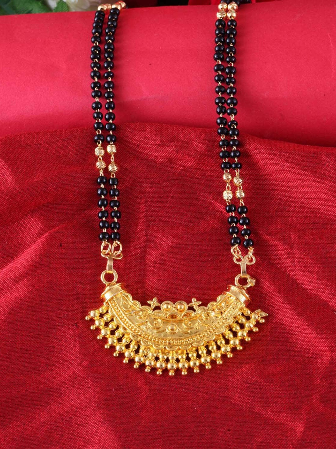 

MEENAZ Gold Plated Black Beaded Long Mangalsutra
