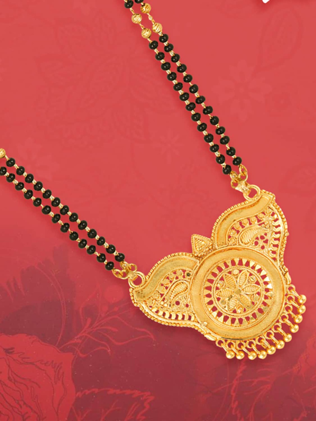 

MEENAZ Gold-Plated & Beaded Long Chain Mangalsutra