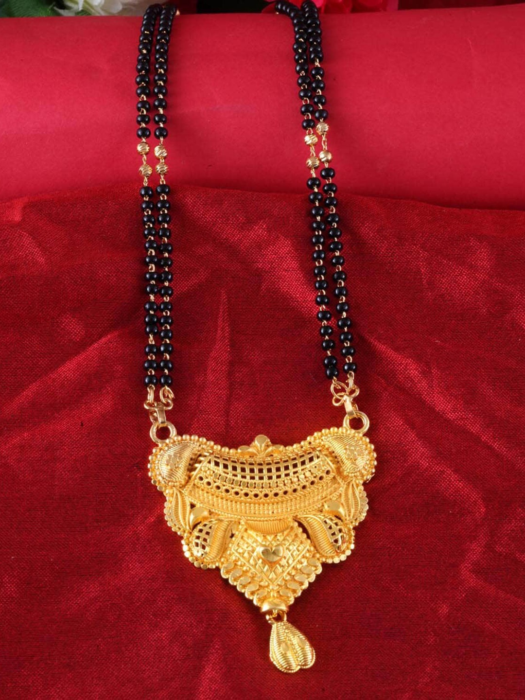 

MEENAZ Gold-Plated & Beaded Long Chain Mangalsutra