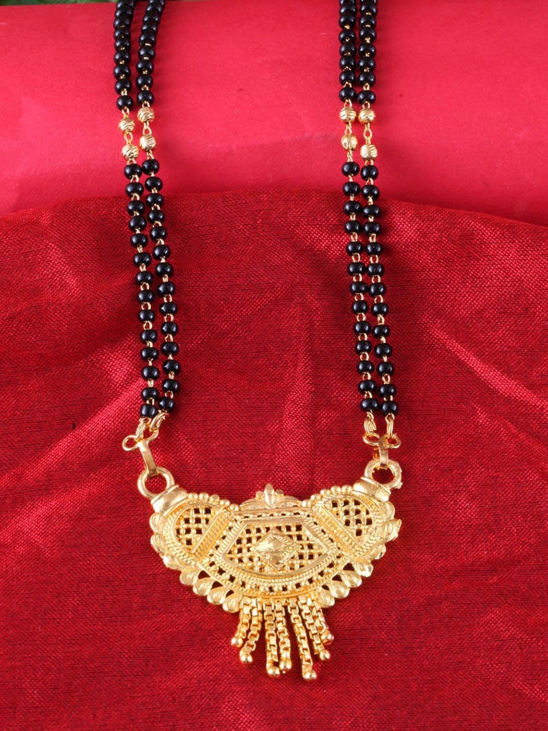 

MEENAZ Gold-Plated Black Beaded Long Mangalsutra