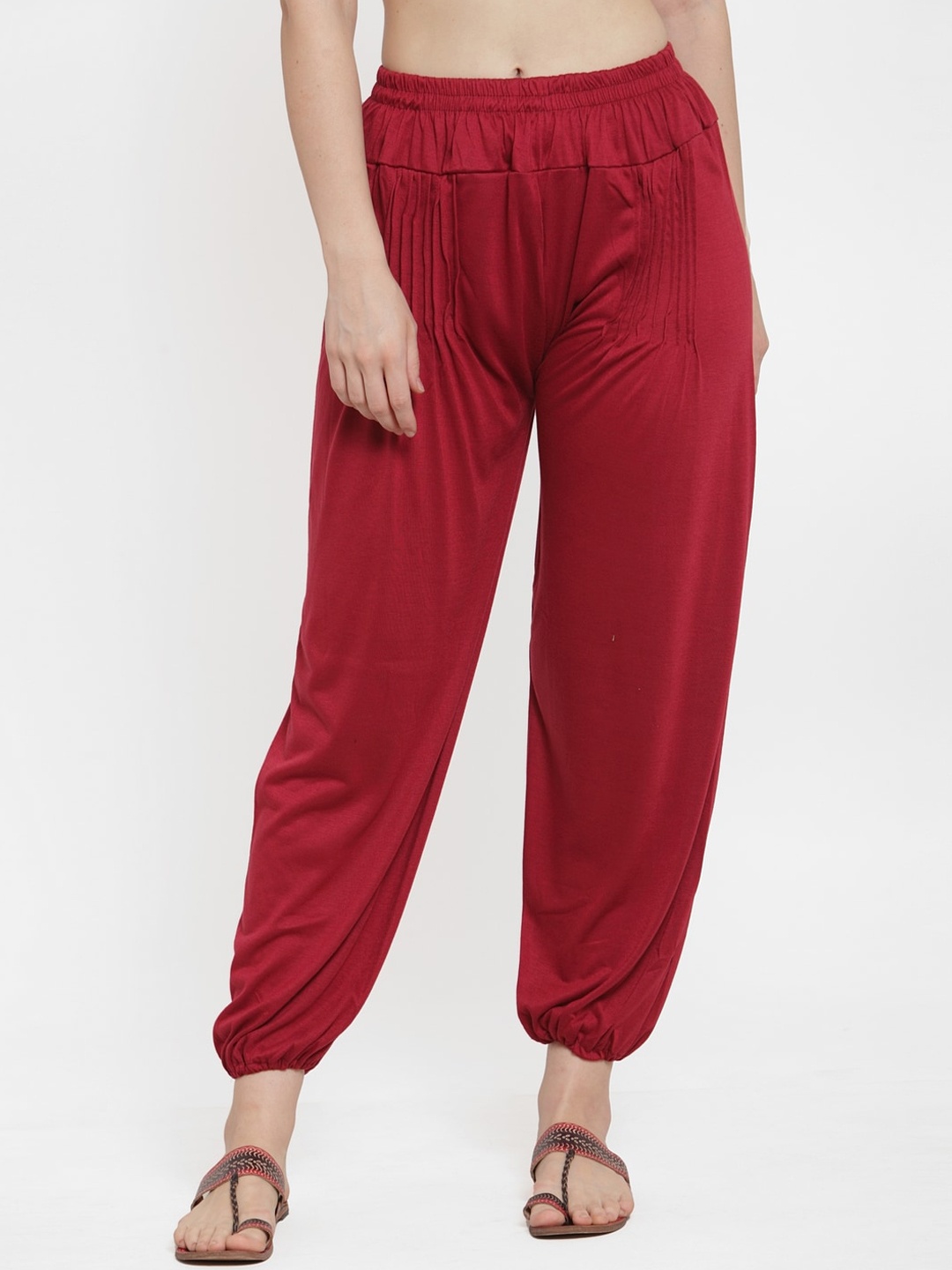 

GRACIT Women Mid-Rise Loose Fit Harem Pants, Maroon