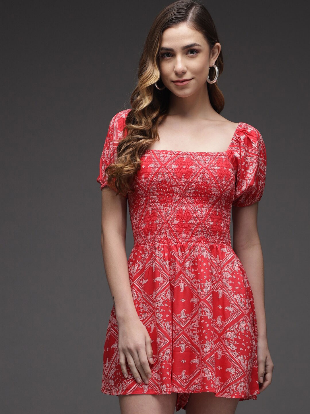 

BAESD Ethnic Printed Smocked Jumpsuit, Red