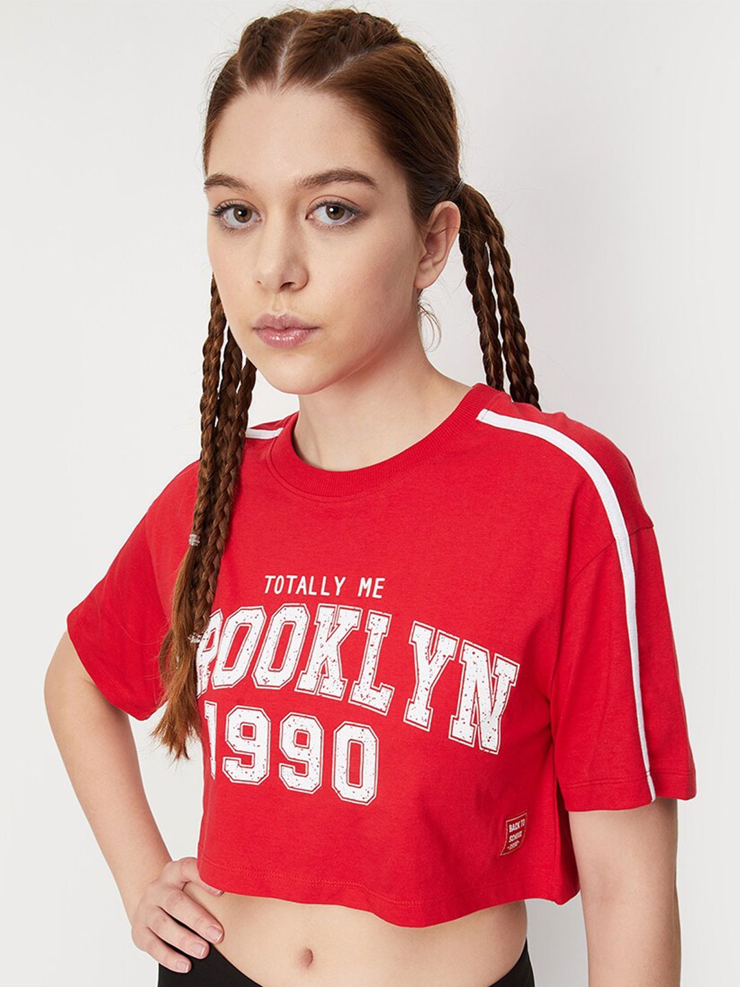 

max Typography Printed Cotton T-shirt, Red