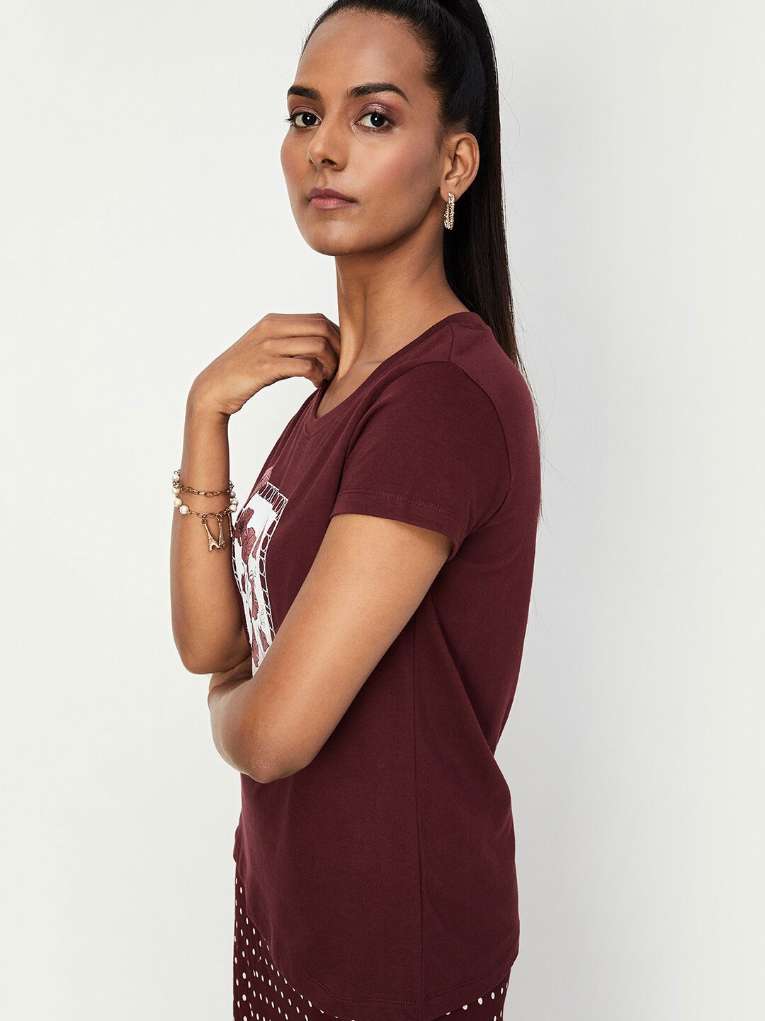 

max Floral Printed Pure Cotton T-shirt, Maroon
