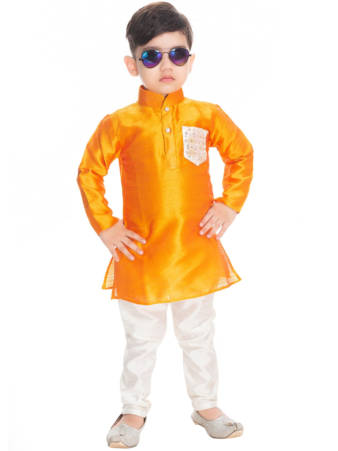 

BAESD Boys Mandarin Collar Kurta With Pyjamas, Orange