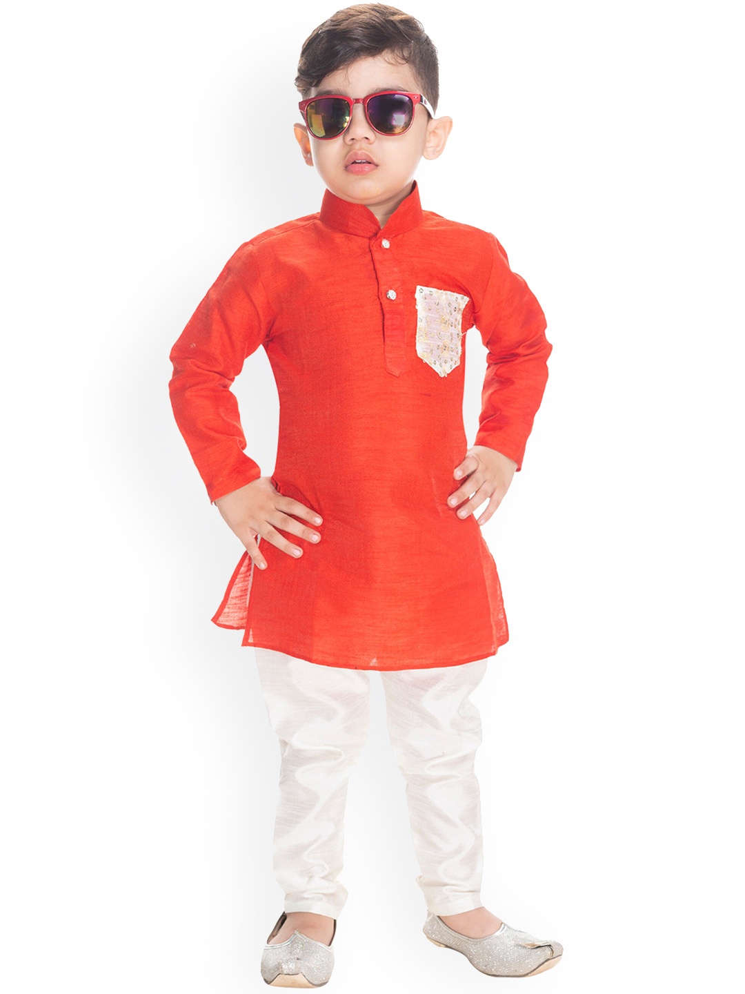 

BAESD Boys Mandarin Collar Kurta with Pyjamas, Red