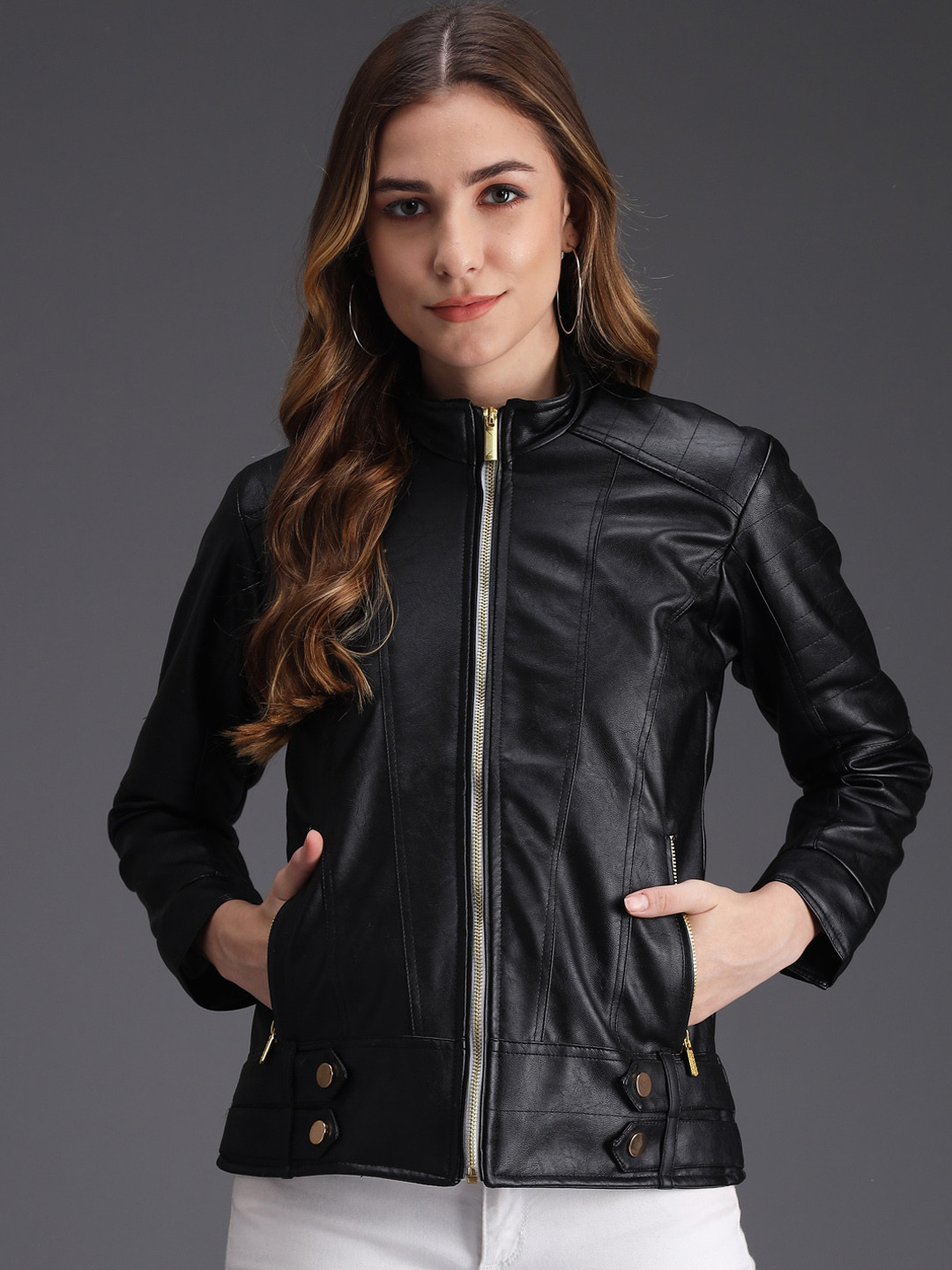 

BAESD Mandarin Collar Biker Jacket, Black