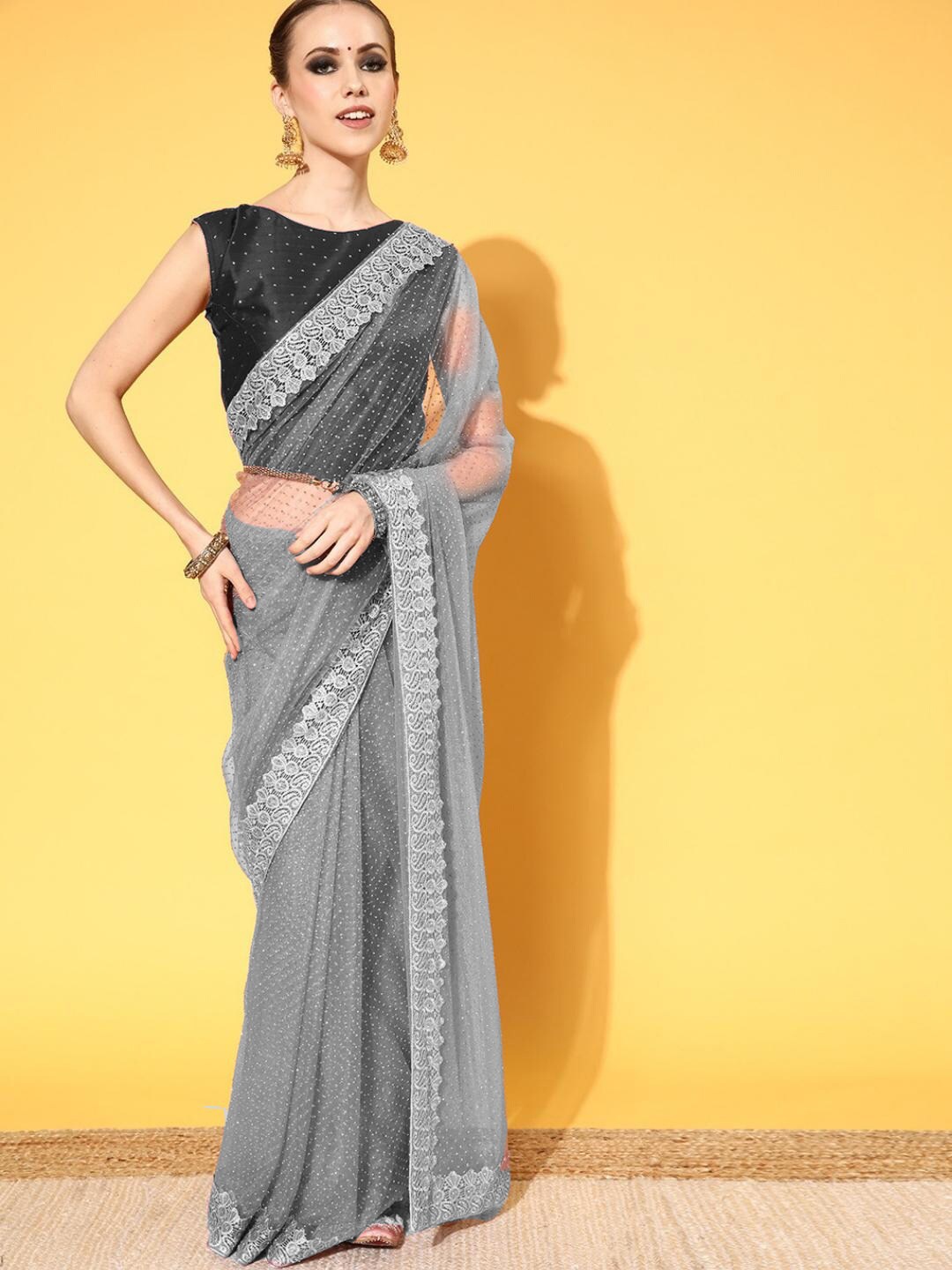 

Chhabra 555 Embellished Sarees, Grey